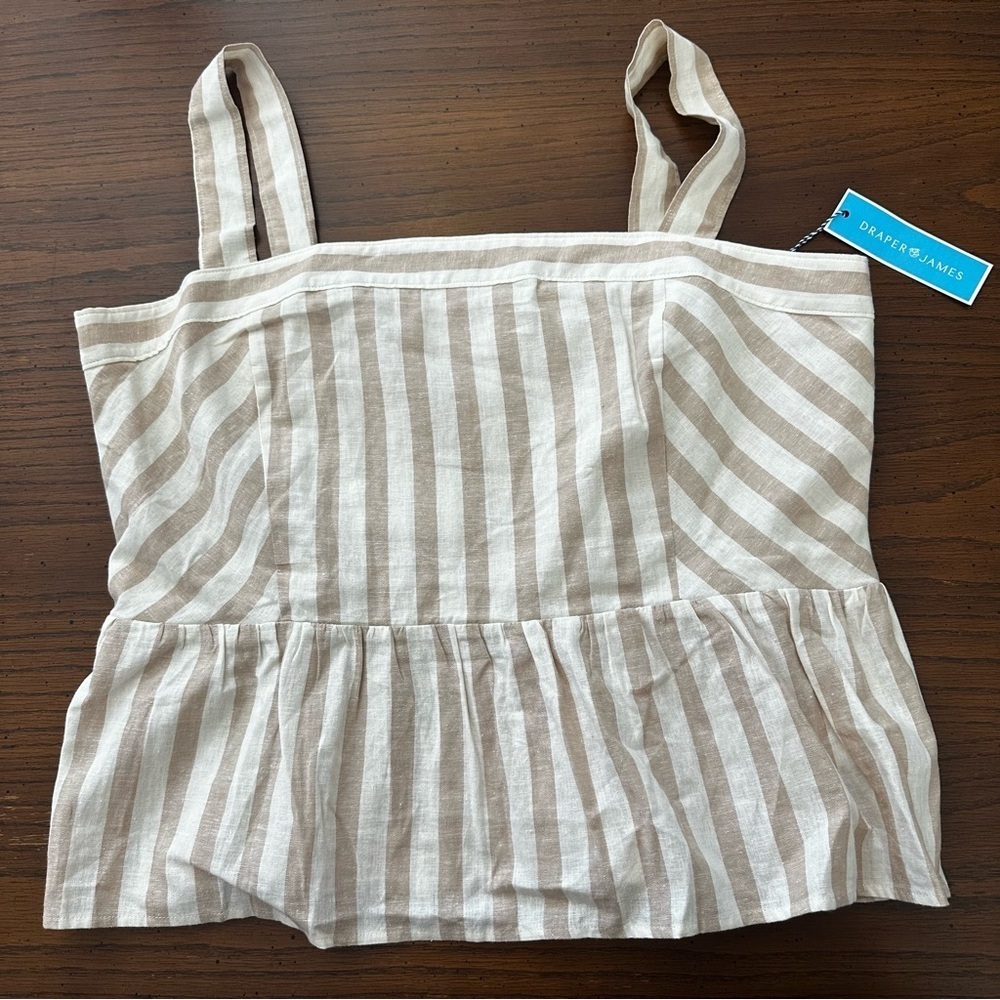 Draper James Women's Striped peplum Tan Top XL
